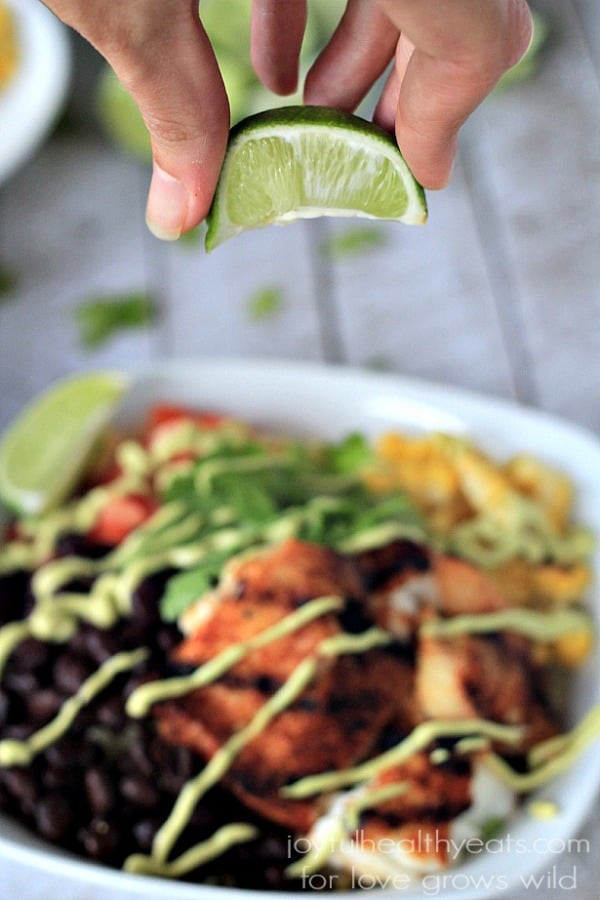 Grilled Tilapia Bowls with Chipotle Avocado Crema | LoveGrowsWild.com