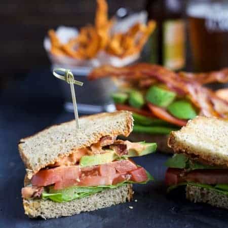 The Ultimate Avocado BLT slathered with a Harissa Mayo that takes this sandwich over the top... that and it's BACON and AVOCADO people! | joyfulhealthyeats.com