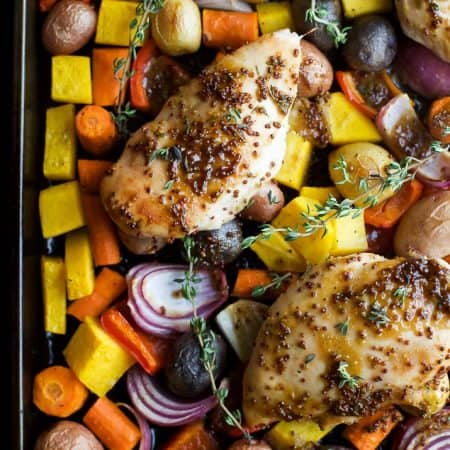 Sheet Pan Honey Mustard Chicken & Vegetables a meal that's healthy, easy, absolutely delicious, only 30 minutes and such an easy clean up! | joyfulhealthyeats.com #glutenfree #paleo