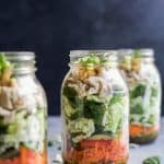 Mason Jar Salad recipes are a delicious, easy, and perfect lunch for the week! This ASIAN CHICKEN MASON JAR SALAD is loaded with veggies, napa cabbage, rotisserie chicken and topped with a Sesame Dressing - done in 30 minutes! | joyfulhealthyeats.com | gluten free recipes