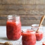 Quick & Easy CHIA VANILLA STRAWBERRY JAM naturally sweetened with honey. This Strawberry Jam Recipe you'll want to slather on everything, plus it's perfect for Strawberry Season! (no pectin) | joyfulhealthyeats.com | gluten free | paleo friendly