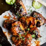 Sweet & Spicy HONEY SRIRACHA GRILLED CHICKEN THIGHS - juicy smoky Chicken Thighs slathered in an easy Honey Sriracha glaze that will make you swoon! I guarantee these will be a hit! | joyfulhealthyeats.com | #ad | gluten free recipes