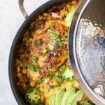 ONE PAN SOUTHWESTERN CHICKEN AND RICE - an easy healthy dinner recipe all made in one pan for easy cleanup! It's perfect for the family and bursting with flavor! | joyfulhealthyeats.com #ad | gluten free recipes