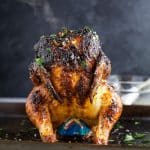 Glazed Honey Garlic Beer Can Chicken - the most tender and juiciest chicken recipe EVER! #ad | gluten free recipes