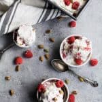 Healthy 5 Minute Pistachio Raspberry Frozen Yogurt - it's healthy, sweet, delicious, and so easy to make. The perfect way to satisfy that sweet tooth! | gluten free recipes