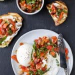 Roasted Red Pepper Bruschetta with Burrata - an easy summer appetizer that's light and fresh! Guaranteed to wow the crowd! I mean, who doesn't like creamy burrata! | grilling recipes