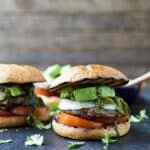 Zesty Chimichurri Burgers topped with creamy avocado and roasted poblanos are the perfect bold flavored burger for the summer!