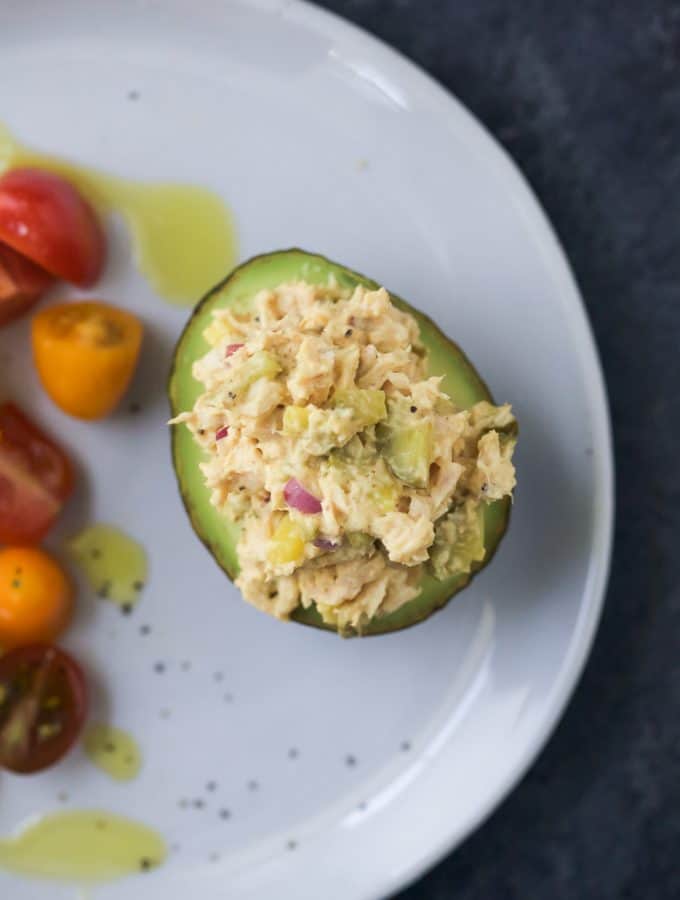 Healthy Tuna Salad Stuffed Avocado - an easy gluten free recipe perfect for lunch.