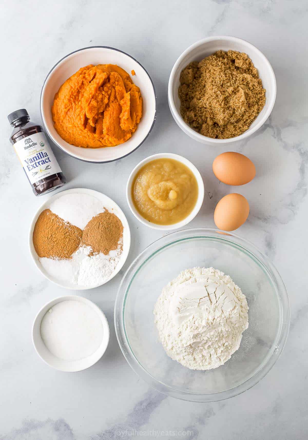 Ingredients for pumpkin spice cupcakes. 