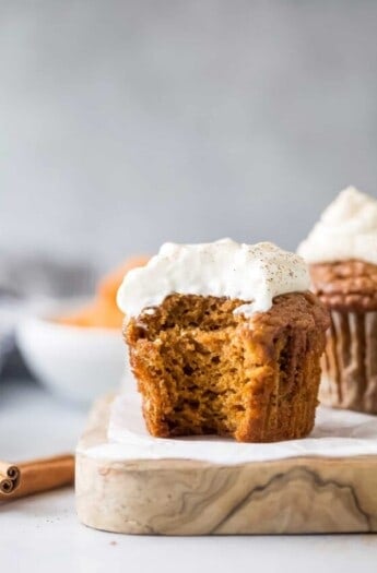 Bitten into pumpkin spice cupcakes.