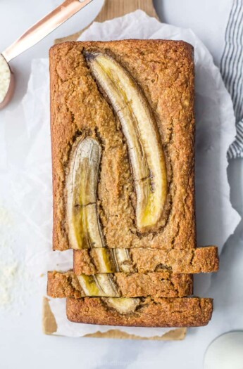 Sliced Almond Flour Banana Bread Shown From the Top