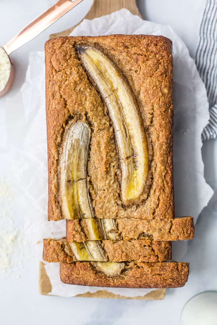 Sliced Almond Flour Banana Bread Shown From the Top