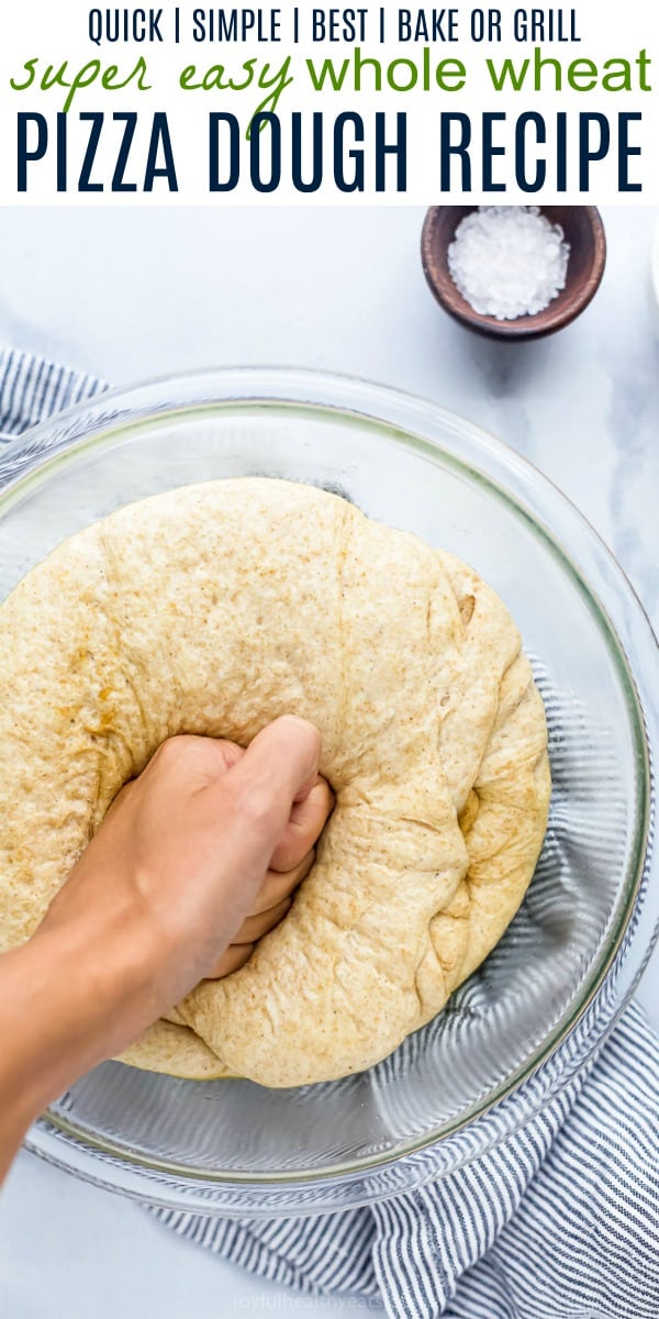 pinterest image for super easy whole wheat pizza dough