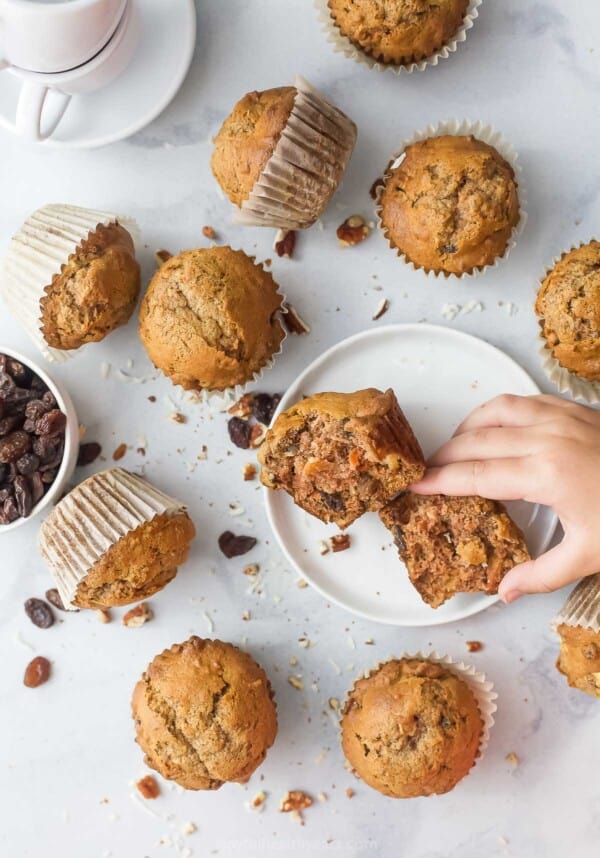 Grabbing a fluffy morning glory muffin.