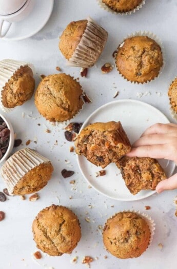 Grabbing a fluffy morning glory muffin.