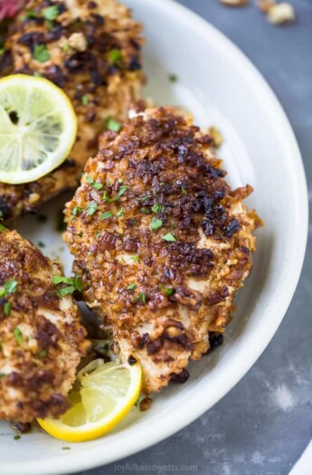keto pecan crusted chicken recipe on a plate