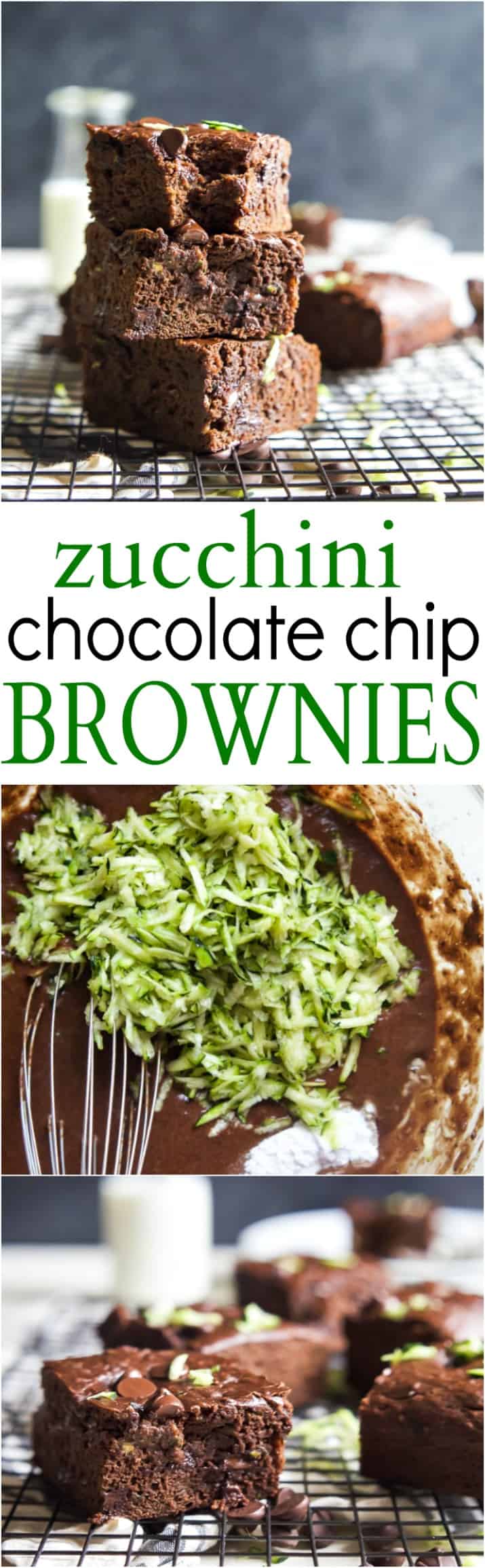 Zucchini Chocolate Chip Brownies that are oil, butter, and egg free AND naturally sweetened! These brownies are extra chocolatey, loaded with zucchini, slightly sweet, and perfectly guilt free - you're gonna love them! | joyfulhealthyeats.com