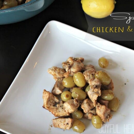 A serving of Spiced Chicken & Grapes on a plate.