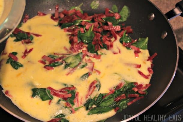 Image of a Turkey Bacon & Spinach Frittata in a Pan (Uncooked)