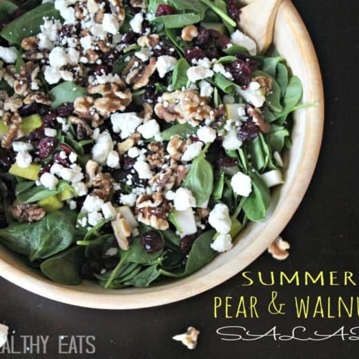 Summer Pear & Walnut Salad in a bowl.