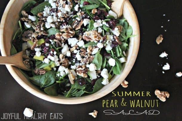 Summer Pear & Walnut Salad in a bowl.