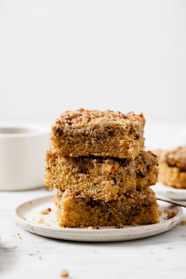 Stack of coffee cake recipe.