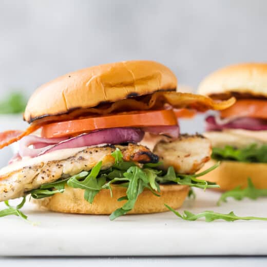 Landscape photo of grilled chicken sandwich.