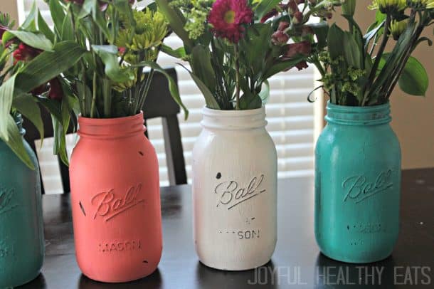 Three Homemade Mason Jar Flower Vases