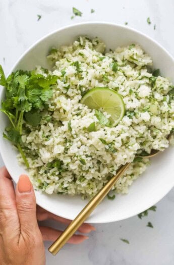 Bowl of fluffy cilantro lime rice.