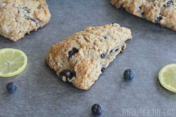 A baked blueberry lemon scone