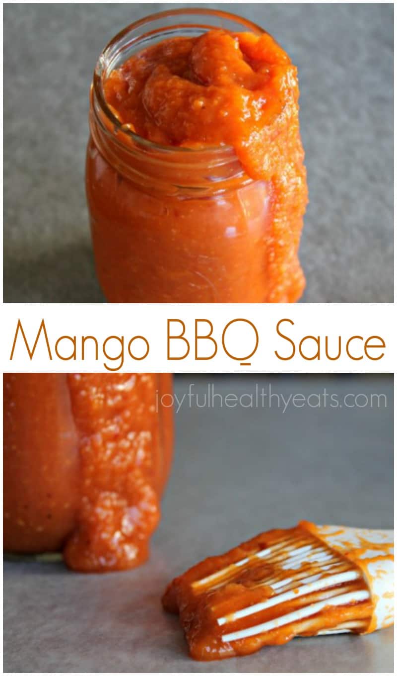 A fun tropical twist on plain old BBQ sauce... Homemade Mango BBQ Sauce. | www.joyfulhealthyeats.com