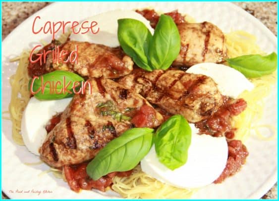 Caprese Grilled Chicken over Spaghetti with Spinach, Sour Cream and Tomatoes