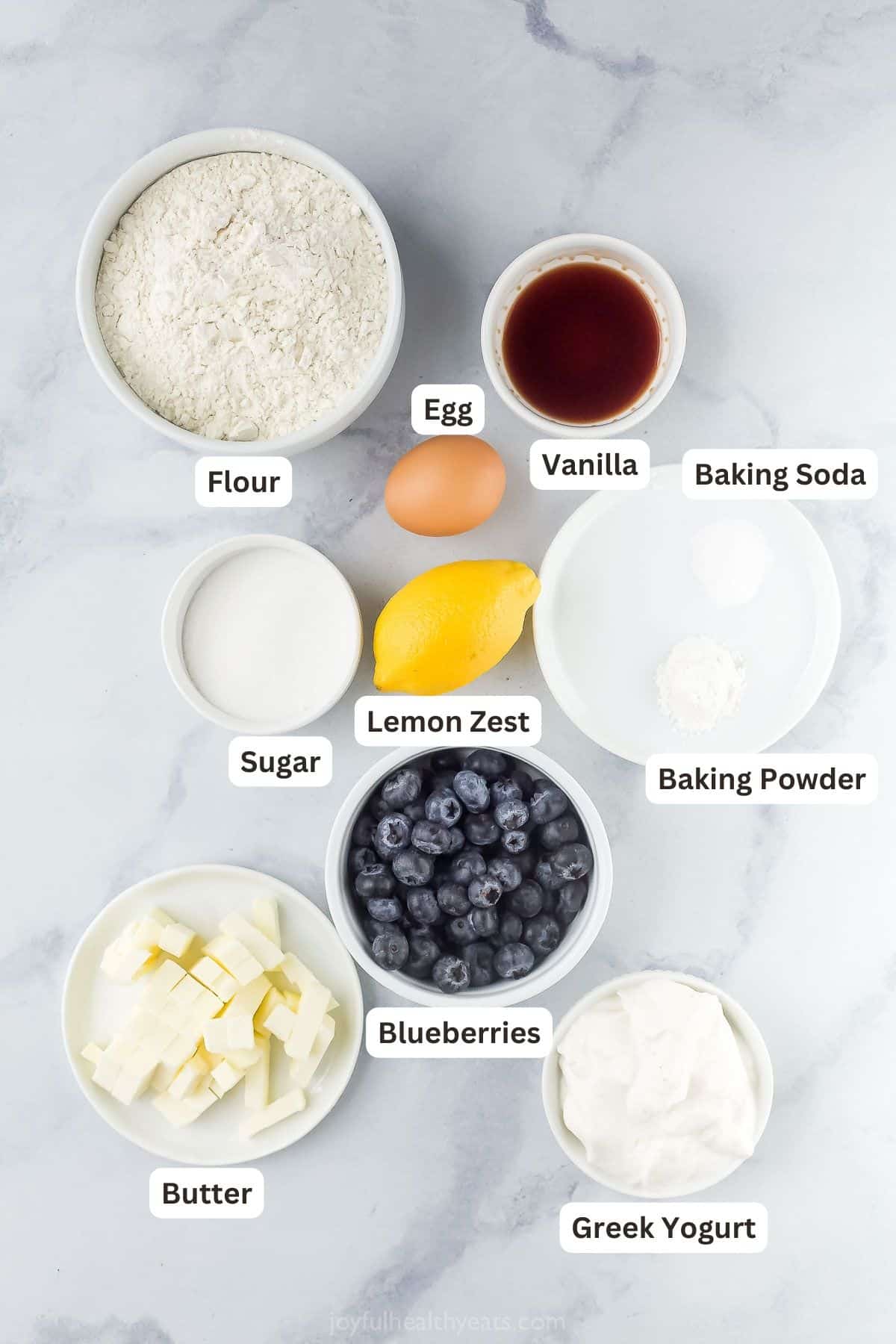 Ingredients for lemon blueberry scones. 