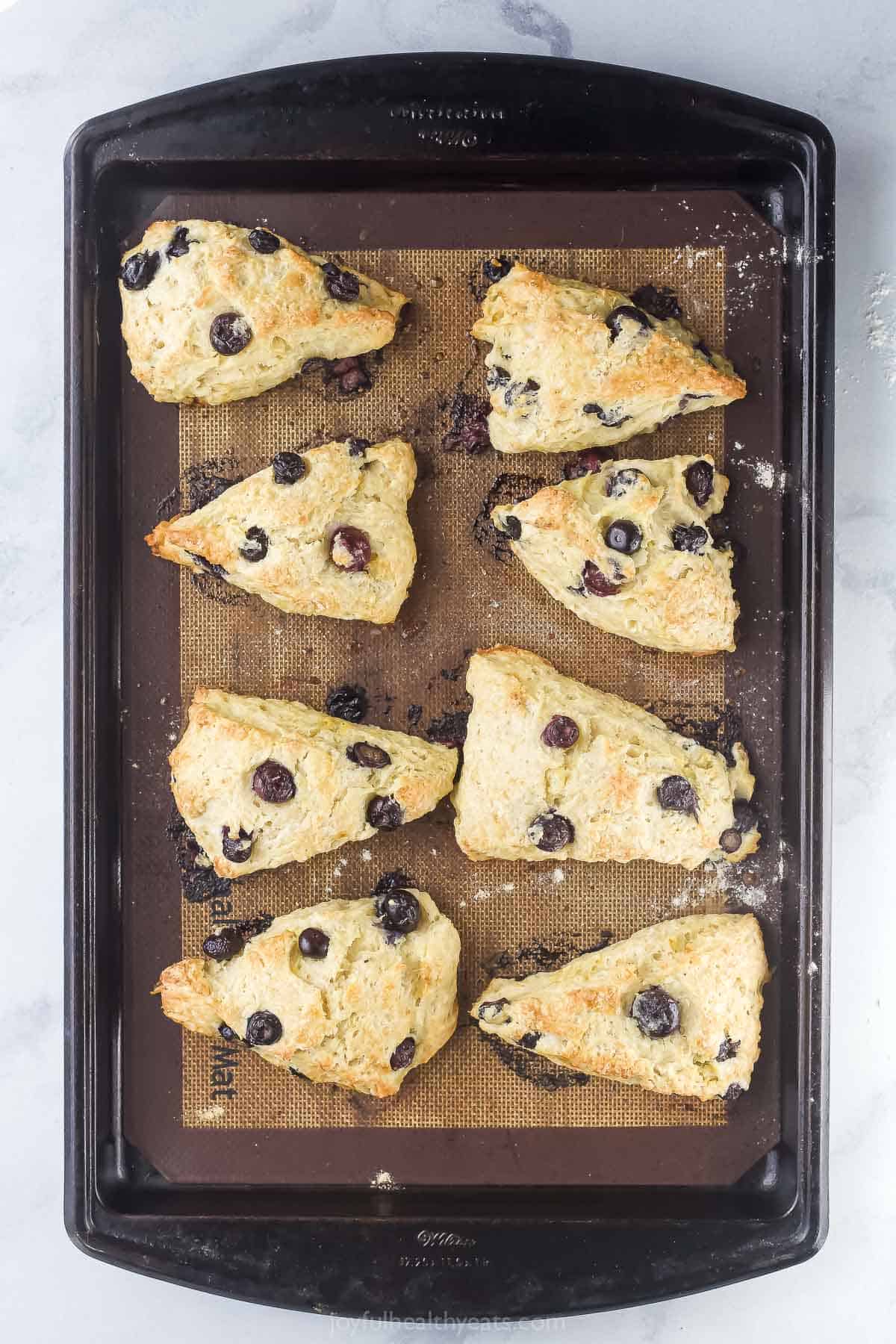 Baked scones on the baking sheet. 