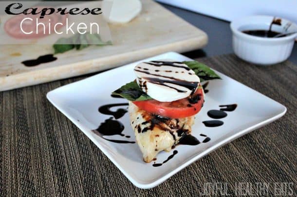 Caprese Chicken on a plate with balsamic drizzle