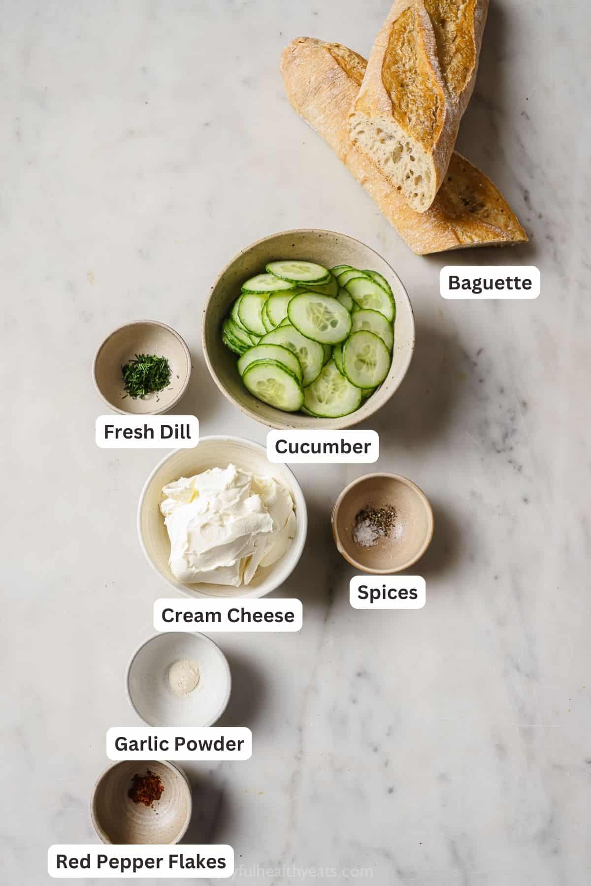 Ingredients for cucumber sandwiches. 