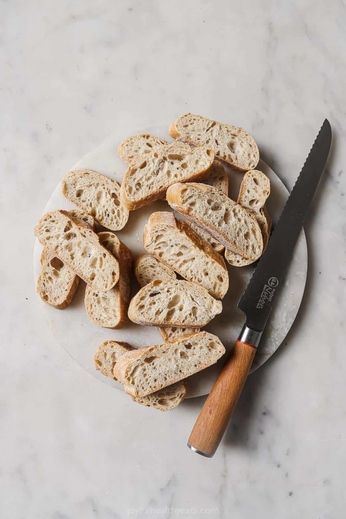 Sliced bread on a plate. 