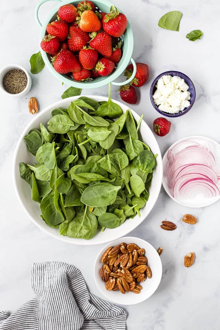 ingredients for strawberry spinach salad