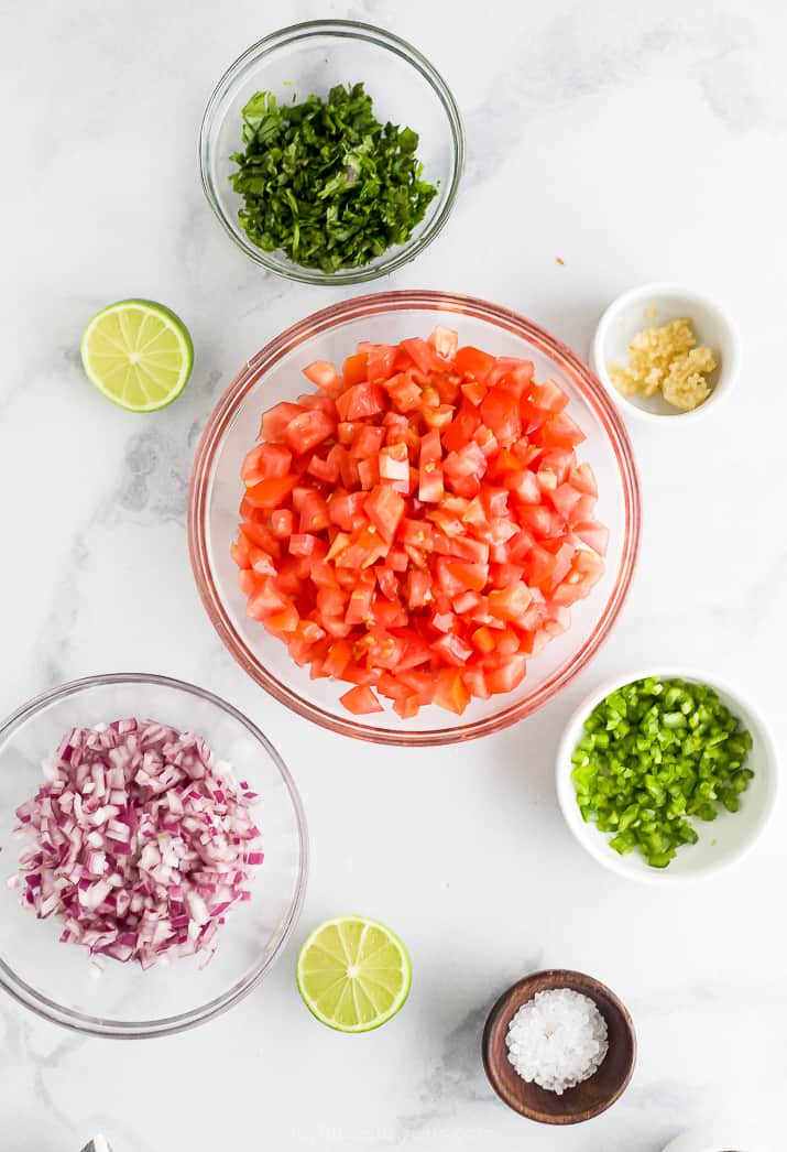 ingredients for easy homemade pico de gallo