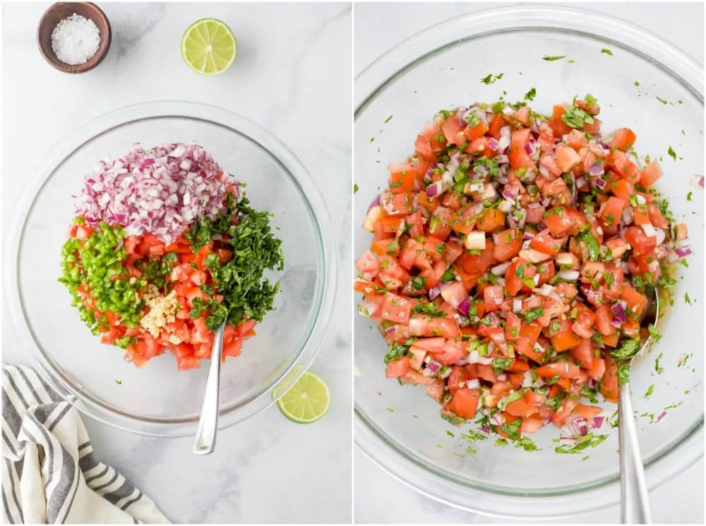 A bowl with fresh pico de gallo ingredients