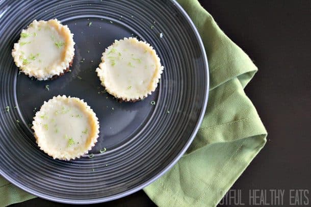 Easy to make Mini Cheesecake Key Lime Pie Bites, done in 30 minutes. The perfect bite size dessert!| joyfulhealthyeats.com #recipes 