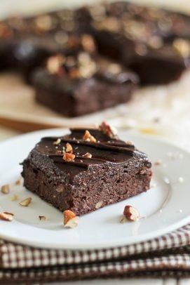 Paleo sweet potato brownie on a white plate