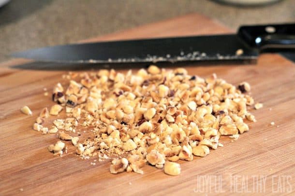 Chopped Hazelnuts on a cutting board
