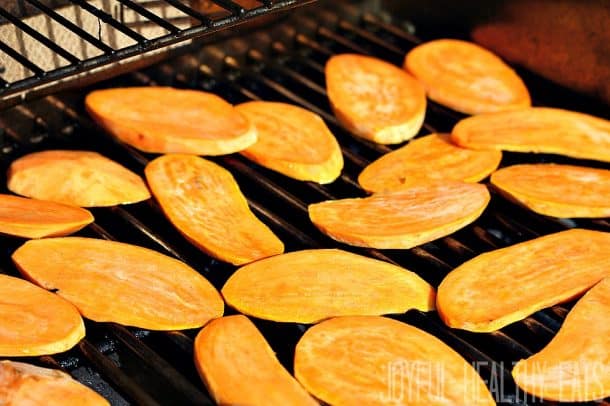 Sweet Potato slices on a grill