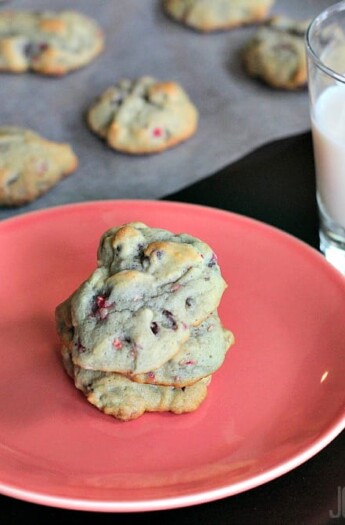 Image of Raspberry Chocolate Chip Cookies with a Glass of Milk