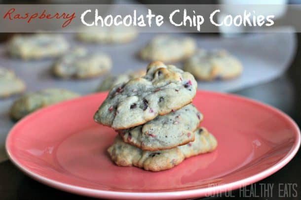 Raspberry Chocolate Chip Cookies #dessert #healthycookies #chocolatechipcookies