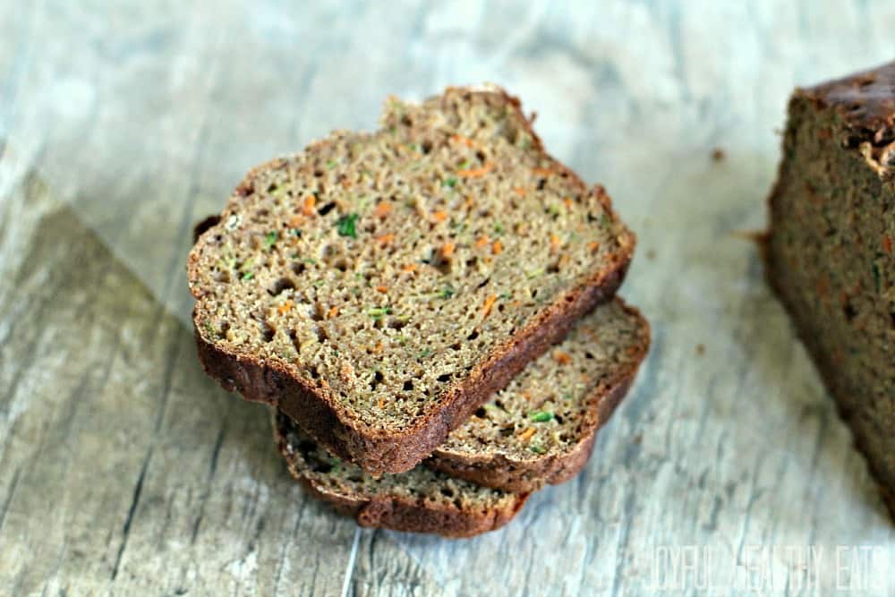 Slices of Zucchini Carrot Bread in a stack