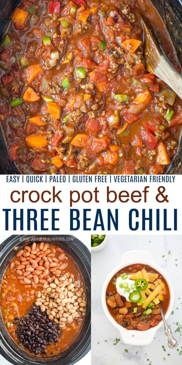 Pinterest collage for crock pot three bean chili.