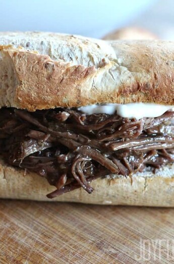 A Slow Cooker Shredded Beef Sandwich.