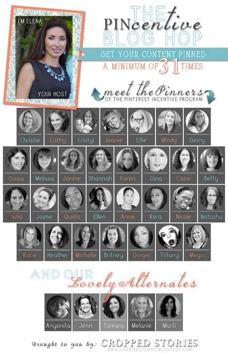 Pincentive Blog Hop advertisement with head shots of 30 team members and 5 alternates